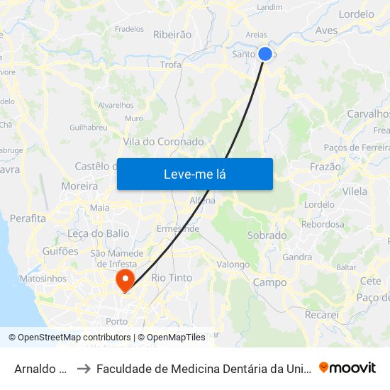 Arnaldo Coelho to Faculdade de Medicina Dentária da Universidade do Porto map