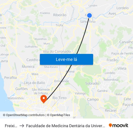 Freixieiro to Faculdade de Medicina Dentária da Universidade do Porto map