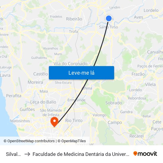 Silvalde 2 to Faculdade de Medicina Dentária da Universidade do Porto map