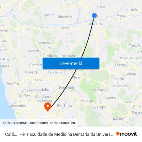 Caldelas to Faculdade de Medicina Dentária da Universidade do Porto map