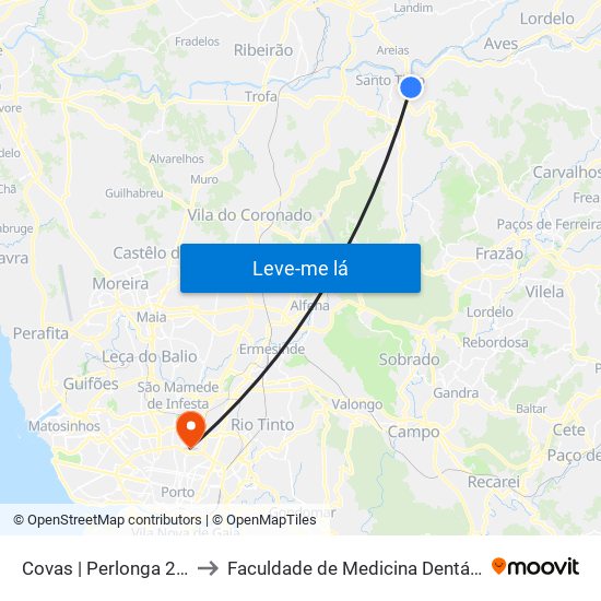 Covas | Perlonga 2 | Casa de Repouso to Faculdade de Medicina Dentária da Universidade do Porto map