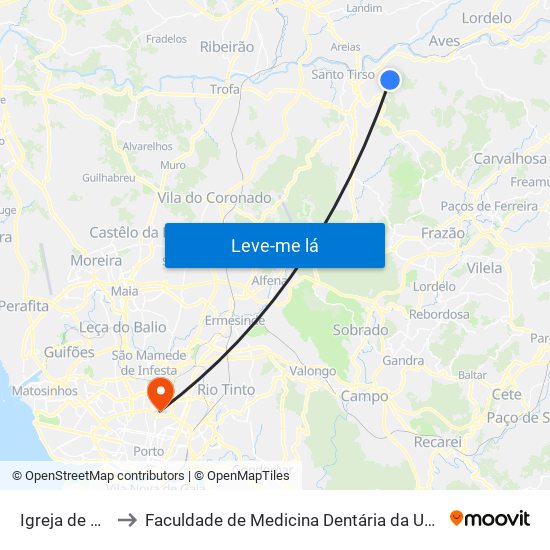 Igreja de Burgães to Faculdade de Medicina Dentária da Universidade do Porto map