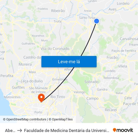 Abelha to Faculdade de Medicina Dentária da Universidade do Porto map