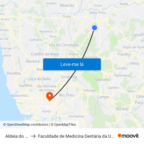 Aldeia do Bosque to Faculdade de Medicina Dentária da Universidade do Porto map