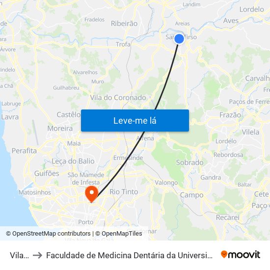 Vilalva to Faculdade de Medicina Dentária da Universidade do Porto map