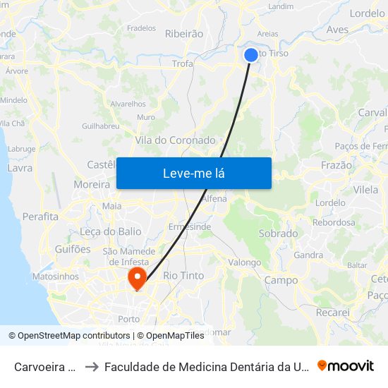 Carvoeira de Cima to Faculdade de Medicina Dentária da Universidade do Porto map