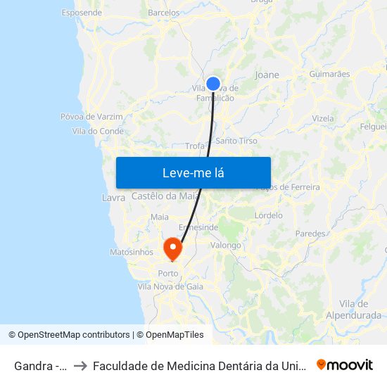 Gandra/Pêgo to Faculdade de Medicina Dentária da Universidade do Porto map