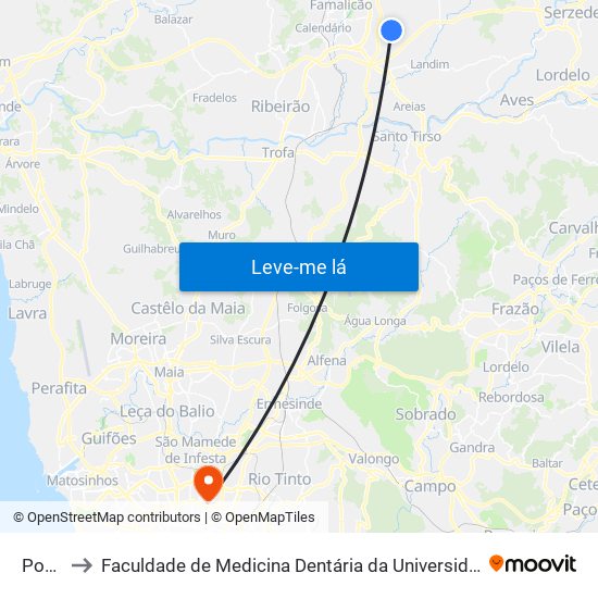 Pouve to Faculdade de Medicina Dentária da Universidade do Porto map