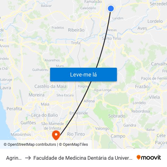 Agrinha II to Faculdade de Medicina Dentária da Universidade do Porto map