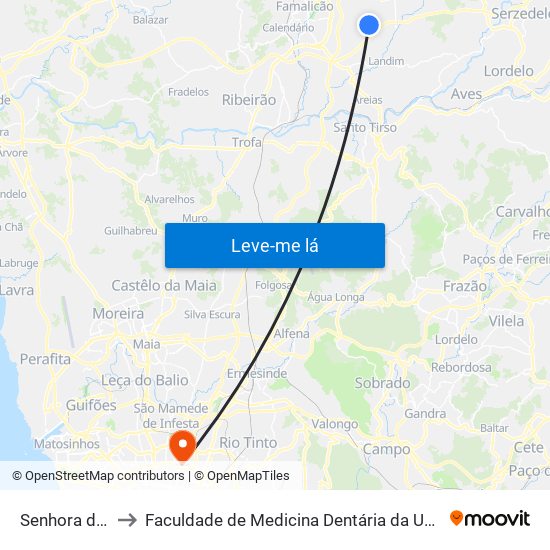 Senhora do Parto to Faculdade de Medicina Dentária da Universidade do Porto map