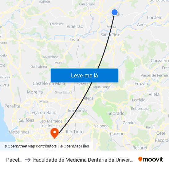 Pacelada to Faculdade de Medicina Dentária da Universidade do Porto map