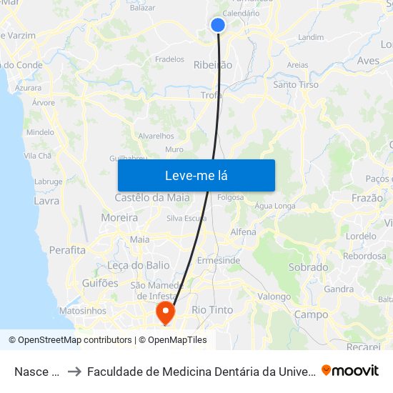 Nasce Água to Faculdade de Medicina Dentária da Universidade do Porto map