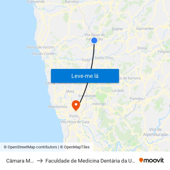 Câmara Municipal de Vila Nova de Famalicão to Faculdade de Medicina Dentária da Universidade do Porto map