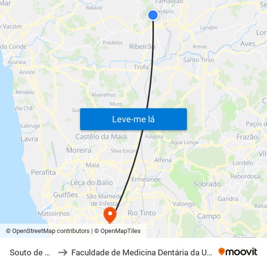 Souto de Macieira to Faculdade de Medicina Dentária da Universidade do Porto map