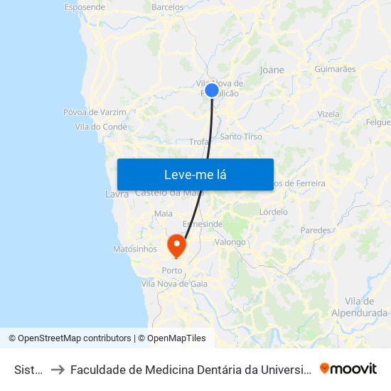 Sistães to Faculdade de Medicina Dentária da Universidade do Porto map