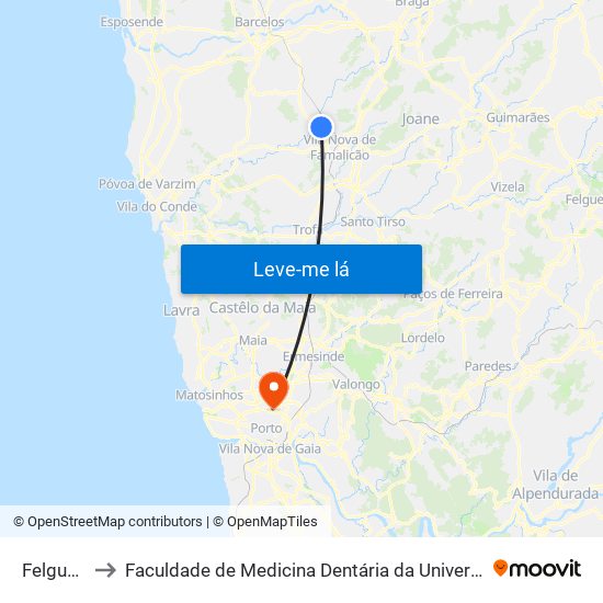 Felgueiras to Faculdade de Medicina Dentária da Universidade do Porto map