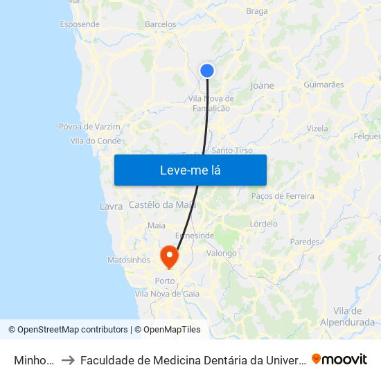 Minhoteira to Faculdade de Medicina Dentária da Universidade do Porto map