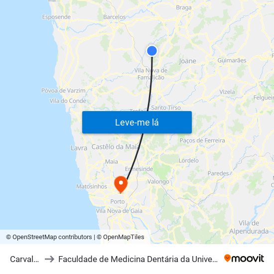 Carvalheira to Faculdade de Medicina Dentária da Universidade do Porto map