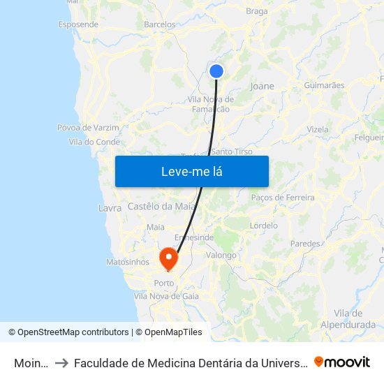 Moinhos to Faculdade de Medicina Dentária da Universidade do Porto map