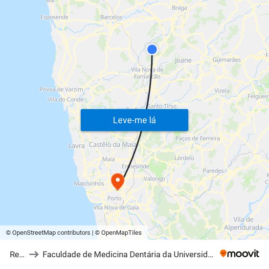 Rego to Faculdade de Medicina Dentária da Universidade do Porto map