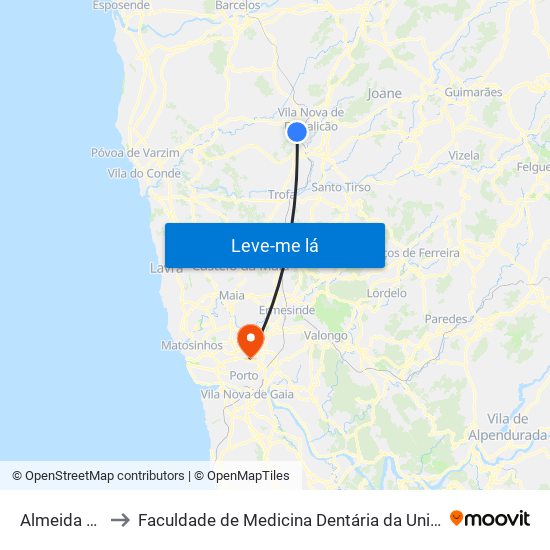 Almeida Garrett to Faculdade de Medicina Dentária da Universidade do Porto map
