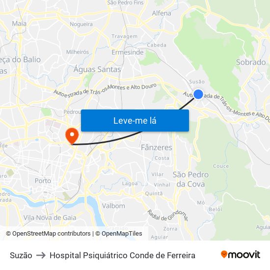 Suzão to Hospital Psiquiátrico Conde de Ferreira map