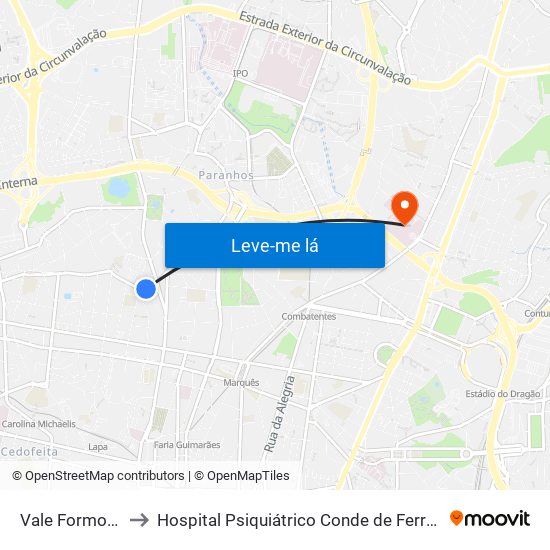 Vale Formoso to Hospital Psiquiátrico Conde de Ferreira map