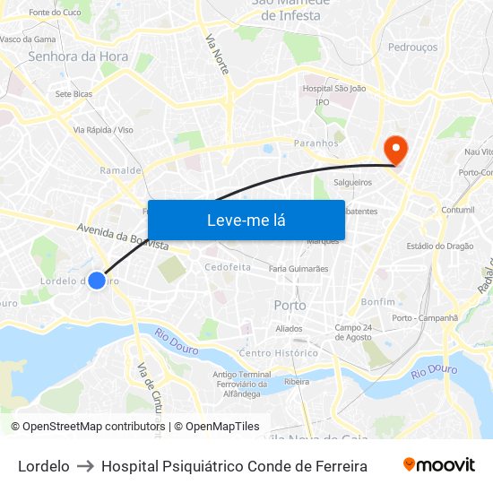 Lordelo to Hospital Psiquiátrico Conde de Ferreira map