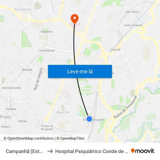 Campanhã (Estação) to Hospital Psiquiátrico Conde de Ferreira map