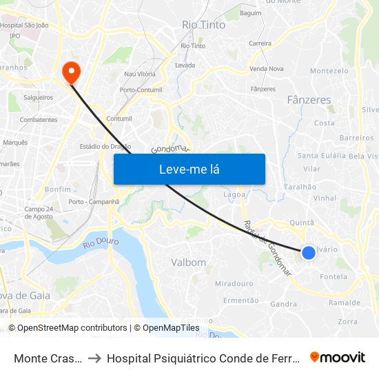 Monte Crasto to Hospital Psiquiátrico Conde de Ferreira map