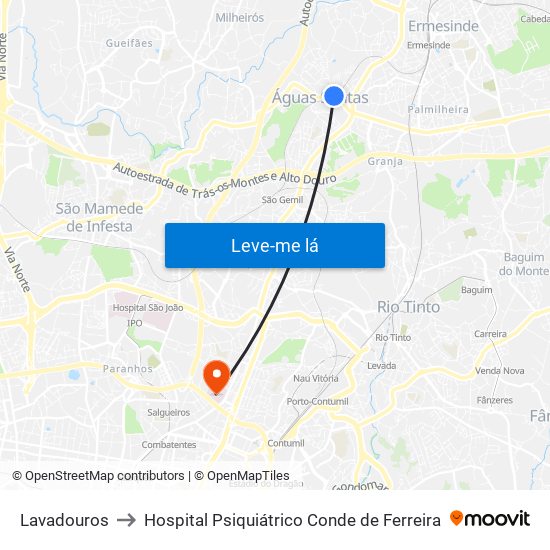 Lavadouros to Hospital Psiquiátrico Conde de Ferreira map