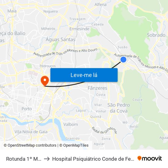 Rotunda 1º Maio to Hospital Psiquiátrico Conde de Ferreira map