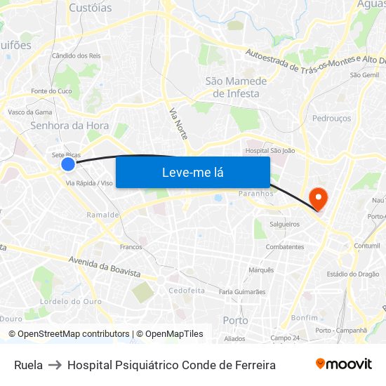 Ruela to Hospital Psiquiátrico Conde de Ferreira map