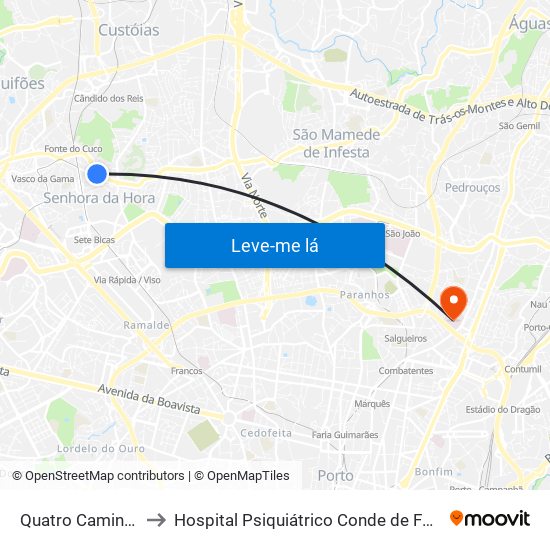 Quatro Caminhos to Hospital Psiquiátrico Conde de Ferreira map