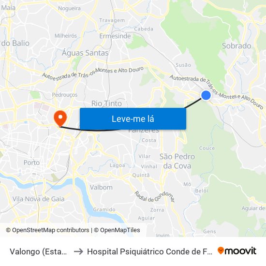 Valongo (Estação) to Hospital Psiquiátrico Conde de Ferreira map