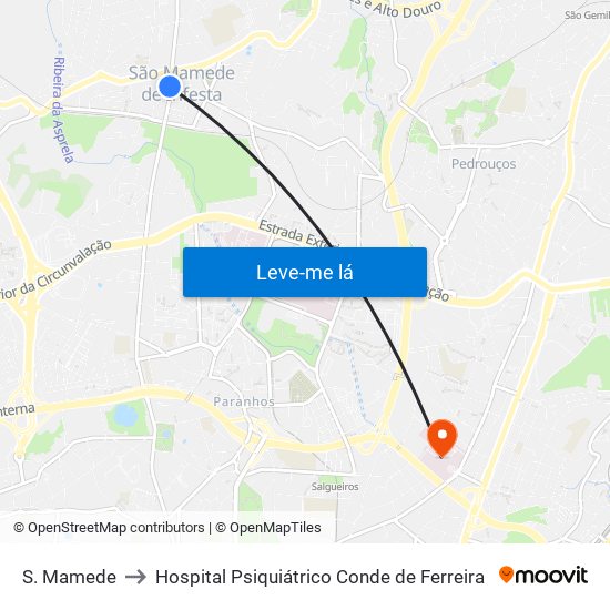 S. Mamede to Hospital Psiquiátrico Conde de Ferreira map