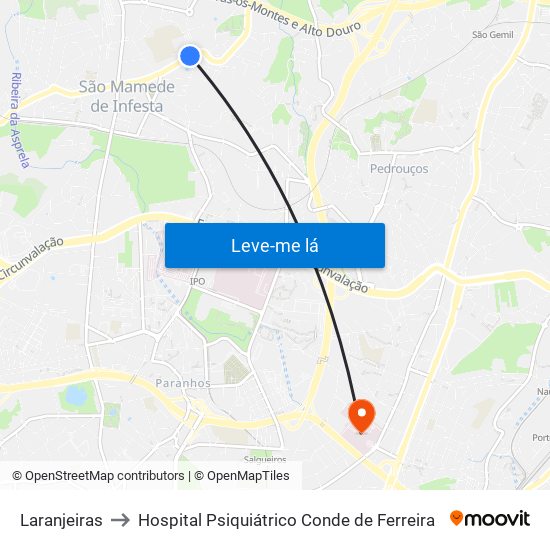 Laranjeiras to Hospital Psiquiátrico Conde de Ferreira map