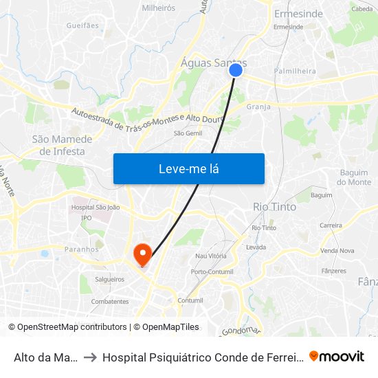 Alto da Maia to Hospital Psiquiátrico Conde de Ferreira map