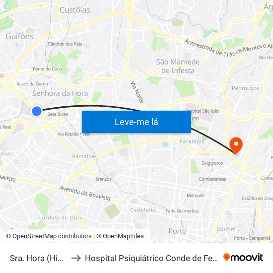 Sra. Hora (Hiper) to Hospital Psiquiátrico Conde de Ferreira map
