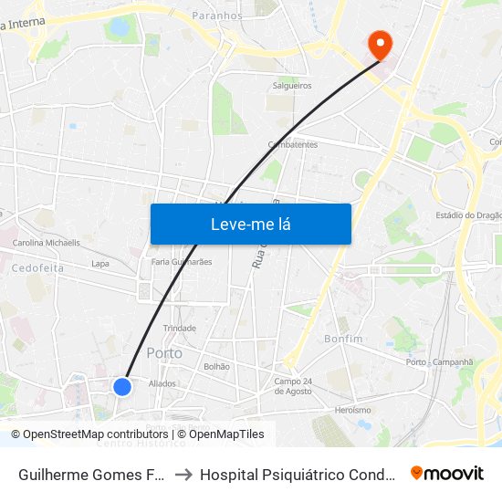 Guilherme Gomes Fernandes to Hospital Psiquiátrico Conde de Ferreira map