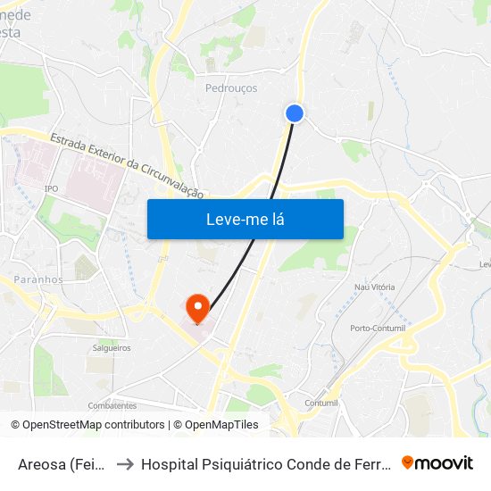 Areosa (Feira) to Hospital Psiquiátrico Conde de Ferreira map