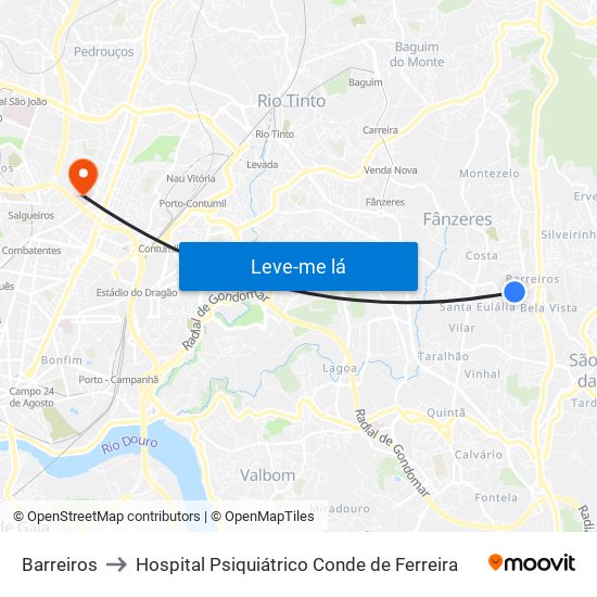 Barreiros to Hospital Psiquiátrico Conde de Ferreira map