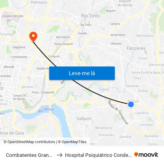 Combatentes Grande Guerra to Hospital Psiquiátrico Conde de Ferreira map