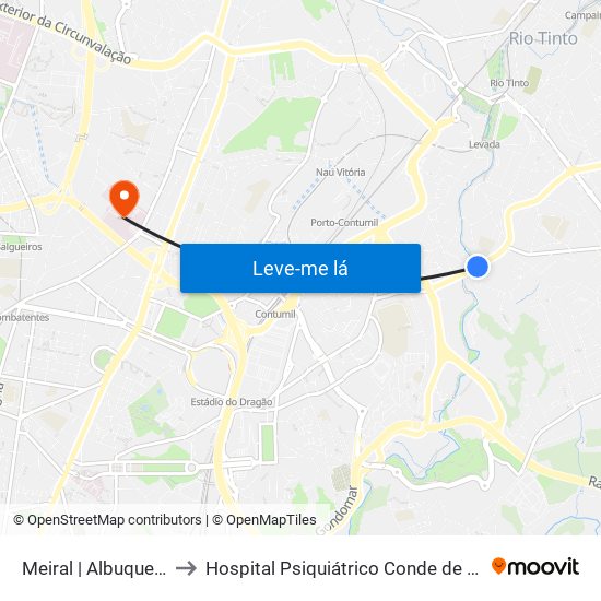 Meiral | Albuquerque to Hospital Psiquiátrico Conde de Ferreira map