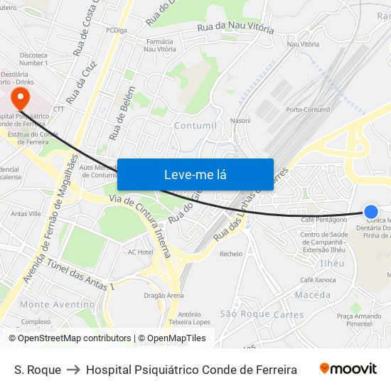 S. Roque to Hospital Psiquiátrico Conde de Ferreira map