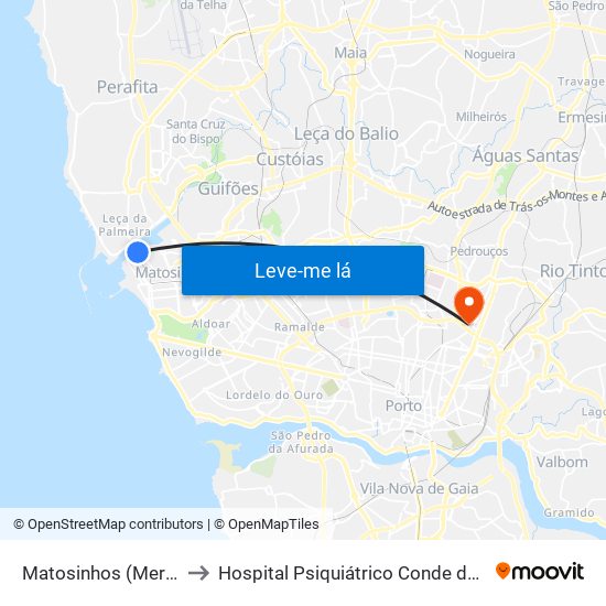 Matosinhos (Mercado) to Hospital Psiquiátrico Conde de Ferreira map