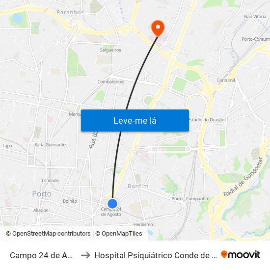 Campo 24 de Agosto to Hospital Psiquiátrico Conde de Ferreira map