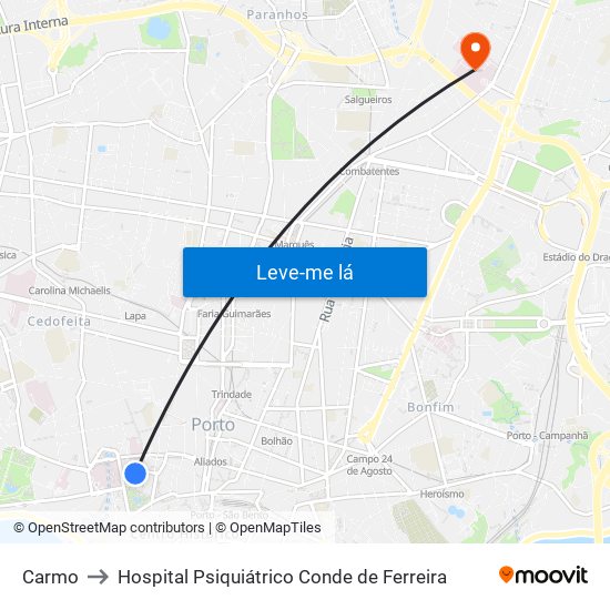 Carmo to Hospital Psiquiátrico Conde de Ferreira map