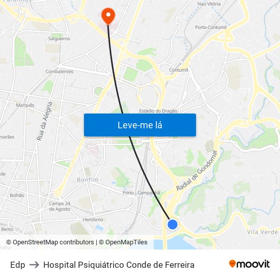 Edp to Hospital Psiquiátrico Conde de Ferreira map