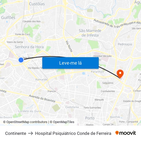 Continente to Hospital Psiquiátrico Conde de Ferreira map